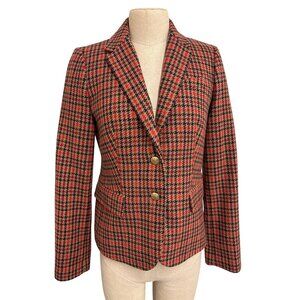 J. Crew Womens Houndstooth Blazer Size 6 Red & Blue Wool Blend